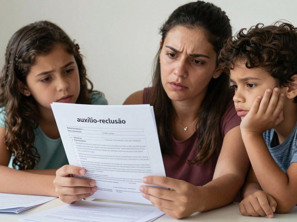 Família preocupada consultando informações sobre auxílio-reclusão Família preocupada consultando informações sobre auxílio-reclusão