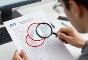 Pessoa analisando um extrato do CNIS com marcações em áreas problemáticas