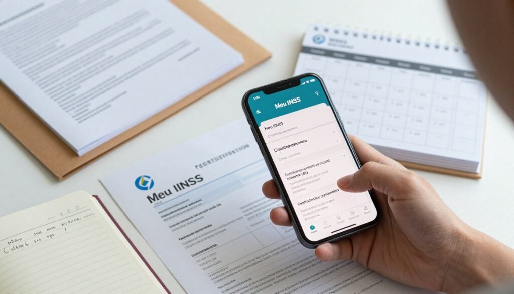 Pessoa verificando regularmente seu CNIS em um smartphone Pessoa verificando regularmente seu CNIS em um smartphone