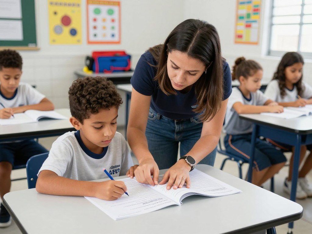 Professor dando aula em instituição especial, representando casos especiais da aposentadoria do professor