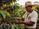 trabalhador rural colhendo café em fazenda brasileira